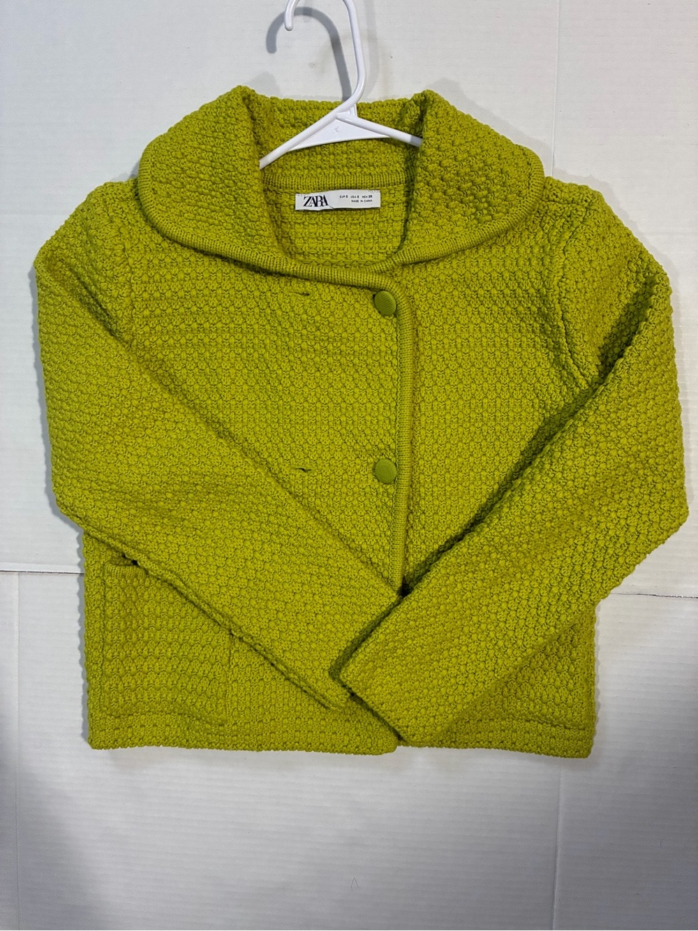 Zara Women’s  Small Lime Green Textured Shawl-Collar by  Button Jacket